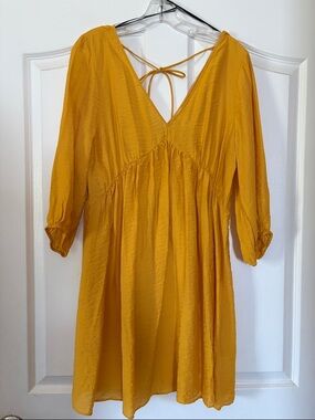 H&M Yellow Long Sleeve V-Neck Babydoll Dress